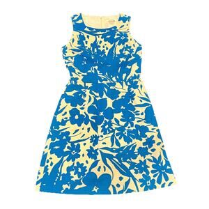 J.Crew Size 0 Blue Floral Sheath Cotton Dress Sleeveless Lined Structured